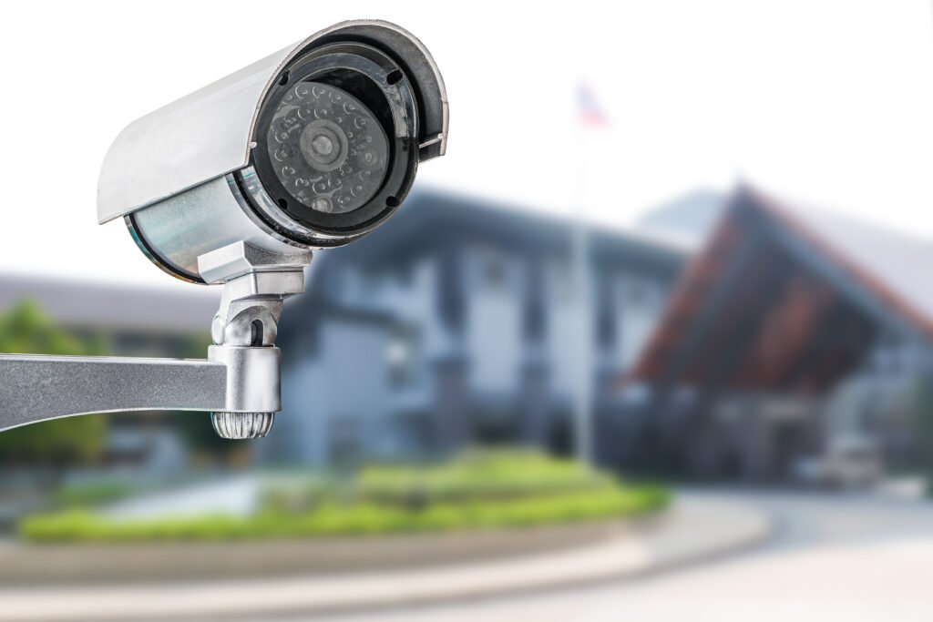 CCTV Closed circuit camera, TV monitoring at modern office building construction